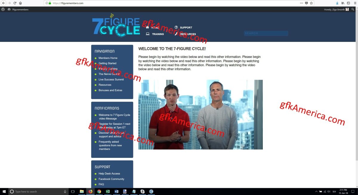 screenshot of the members area for 7 figure cycle training course